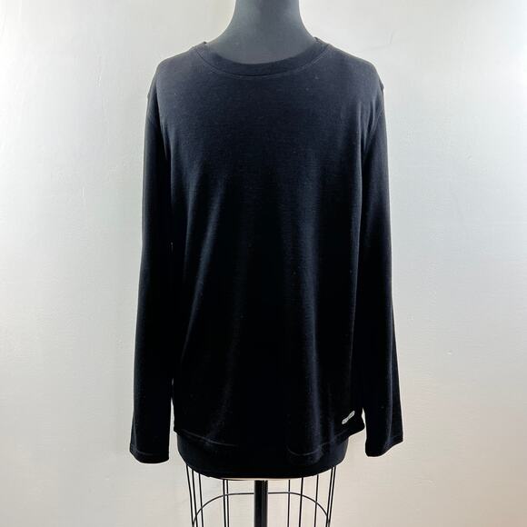 Omni Wool Mens Base Layer Top Black Long Sleeve Crewneck Shirt Thermal Size L - Picture 2 of 9